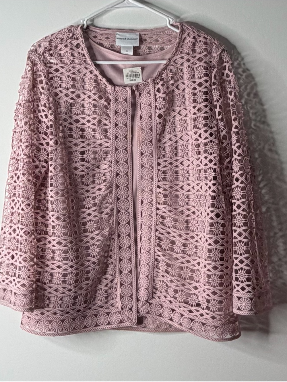 Alfred Dunner Pink Crochet Open-Front Tunic